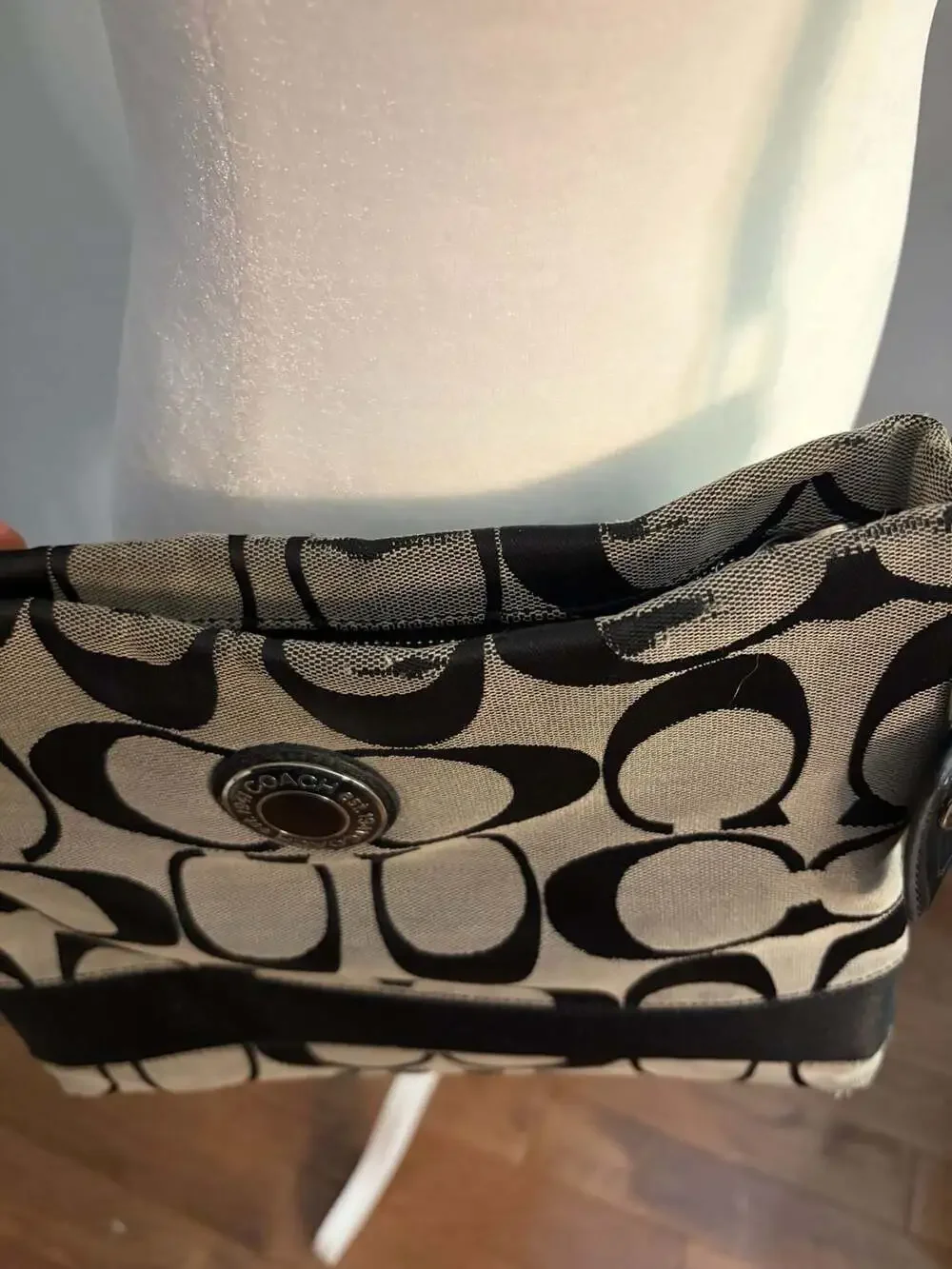 Coach Signature Stripe File Crossbody Bag F19220 Black and Grey